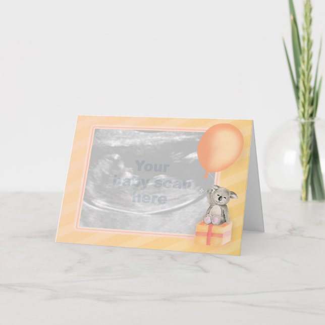 Pregnancy Announcement orange koala greeting card (Front)