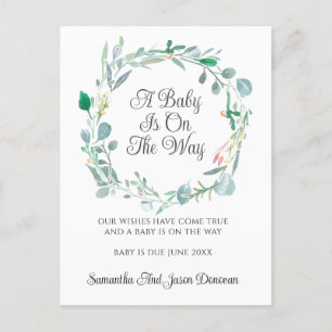 Pregnancy Announcement Pink Green Floral Wreath