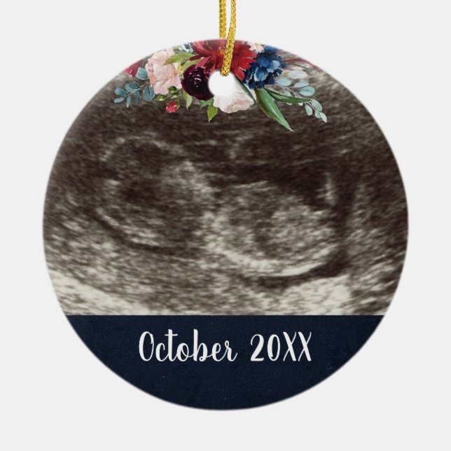 Pregnancy Announcement | Pregnancy Reveal Photo Ceramic Tree Decoration (Front)
