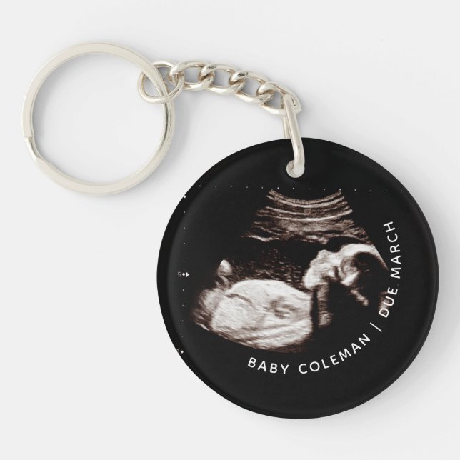 Pregnancy Announcement Sonogram New Arrival Photo Key Ring (Front)