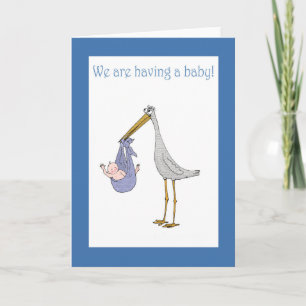 Pregnancy announcement, stork and baby announcement