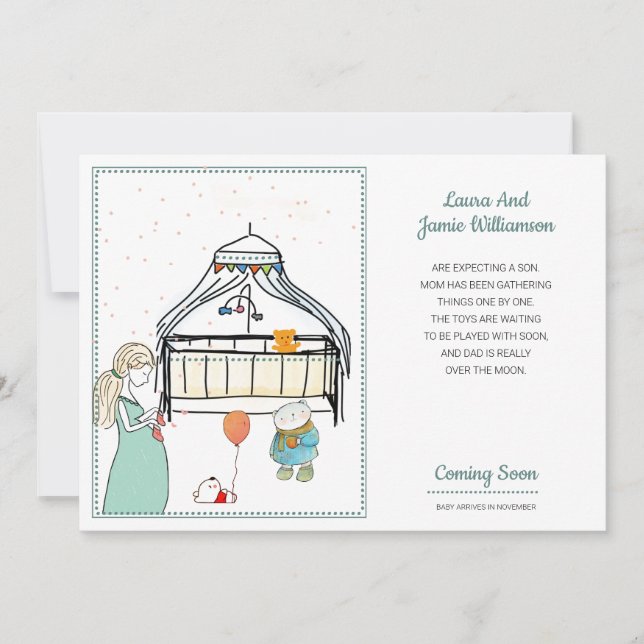 Pregnancy  Announcement Watercolor Baby Boy (Front)