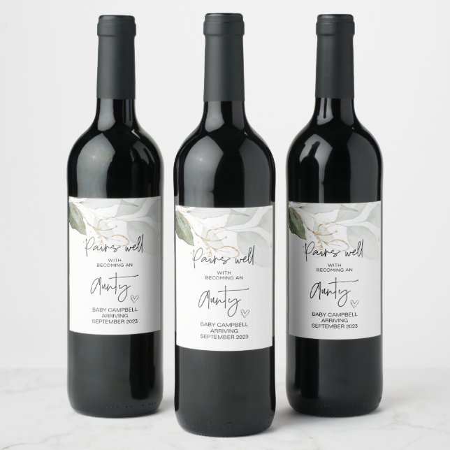 Pregnancy Baby Announcement Aunt to Be New Aunty Wine Label (Bottles)