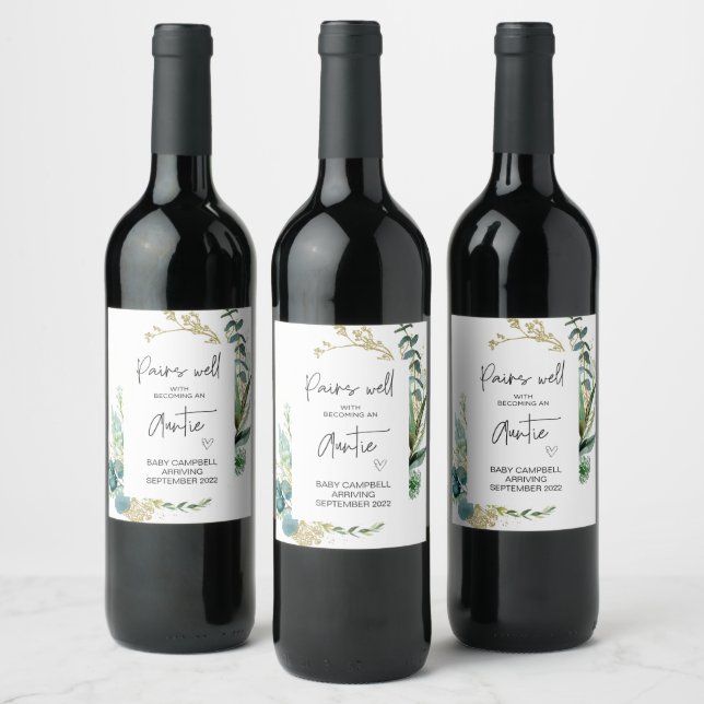 Pregnancy Baby Announcement Aunty to Be Mom to Be  Wine Label (Bottles)