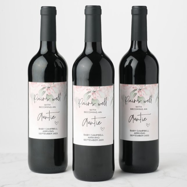 Pregnancy Baby Announcement Aunty to Be Mom to Be  Wine Label (Bottles)