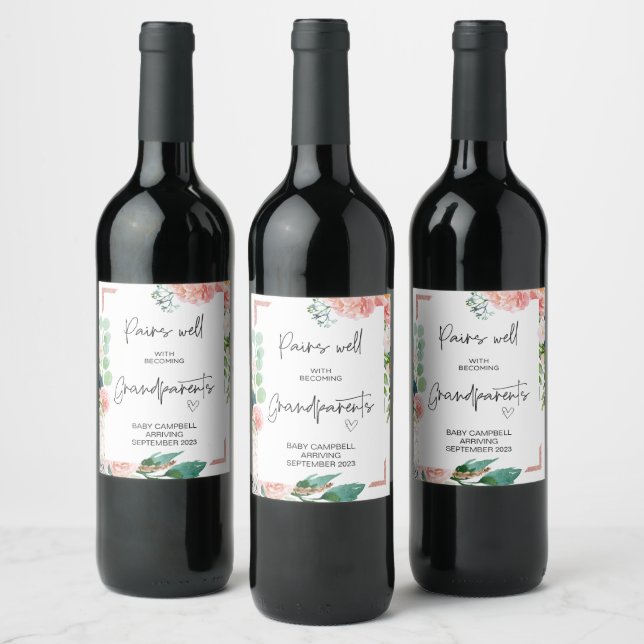 Pregnancy Baby Announcement Grandparents to Be Win Wine Label (Bottles)