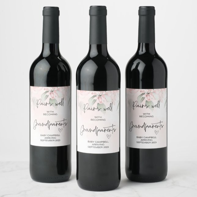Pregnancy Baby Announcement Grandparents to Be Win Wine Label (Bottles)
