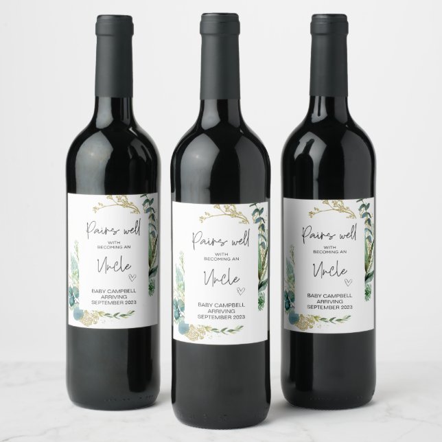 Pregnancy Baby Announcement Uncle to Be Mom To Be  Wine Label (Bottles)