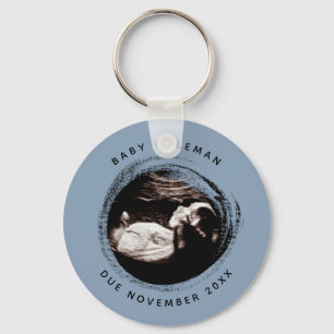 Pregnancy Baby Boy Sonogram Ultrasound Photo Blue Key Ring
