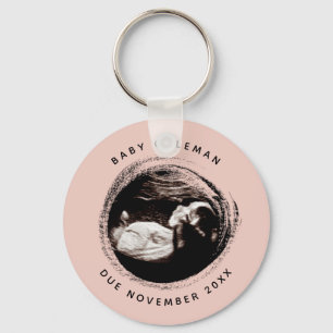 Pregnancy Baby Girl Sonogram Ultrasound Photo Pink Key Ring