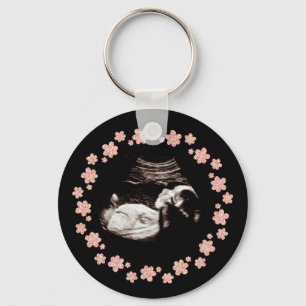 Pregnancy Baby Glitter Sonogram Ultrasound Photo Key Ring