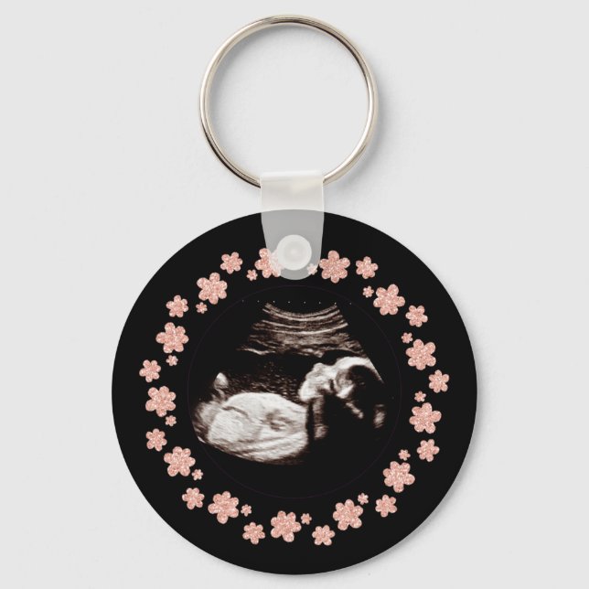 Pregnancy Baby Glitter Sonogram Ultrasound Photo Key Ring (Front)
