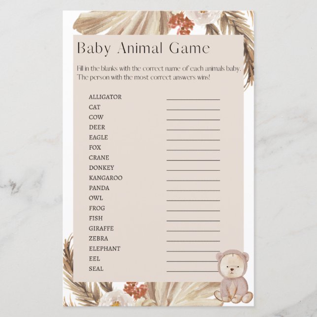 Pregnancy Baby Shower Baby Animal Game (Front)