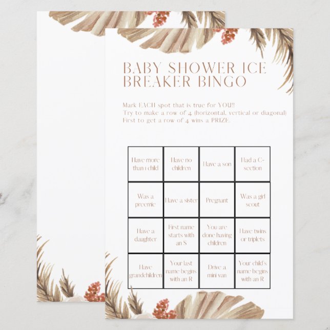 Pregnancy Baby Shower Bingo Shower Game (Front/Back)