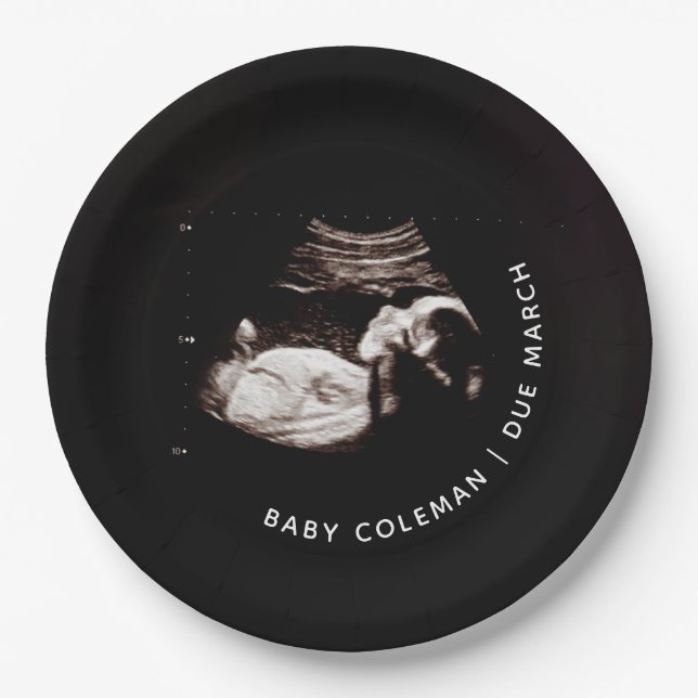 Pregnancy Baby Sonogram Ultrasound Photo Paper Plate (Front)