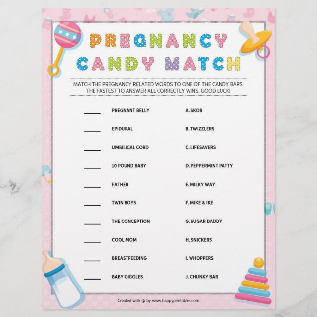 Pregnancy Candy Match [Baby Basics Pink] Custom Letterhead (Front)
