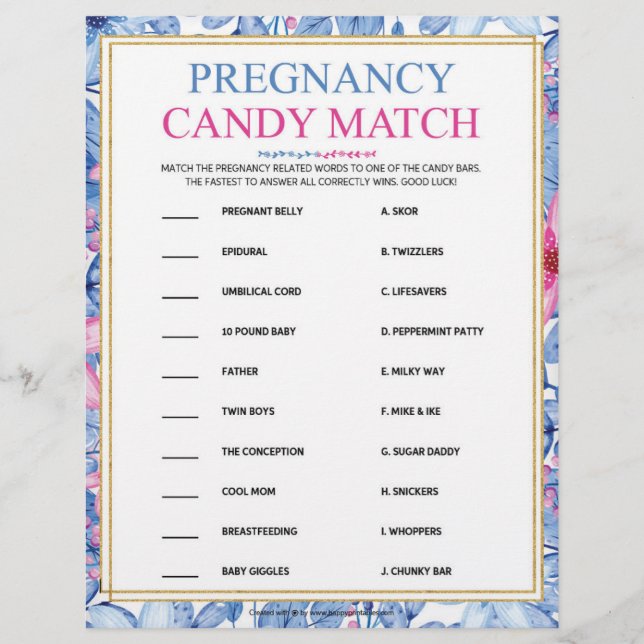 Pregnancy Candy Match [Floral Watercolors] Custom Letterhead (Front)