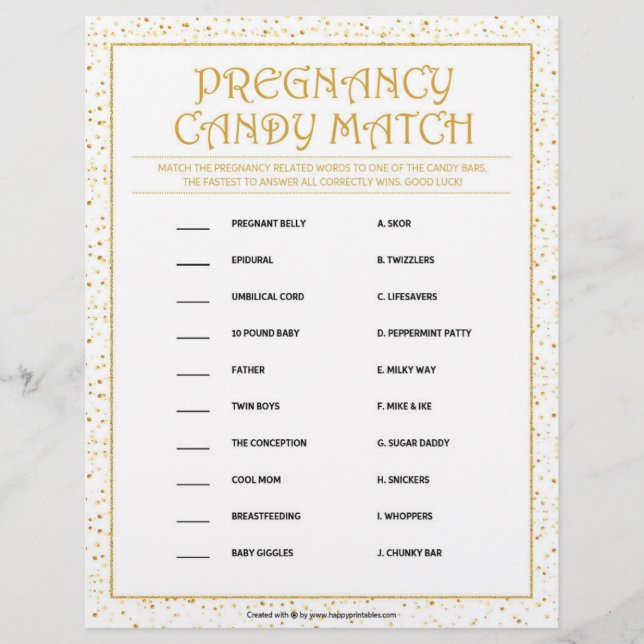 Pregnancy Candy Match [Golden Sparkles] Custom Letterhead (Front)