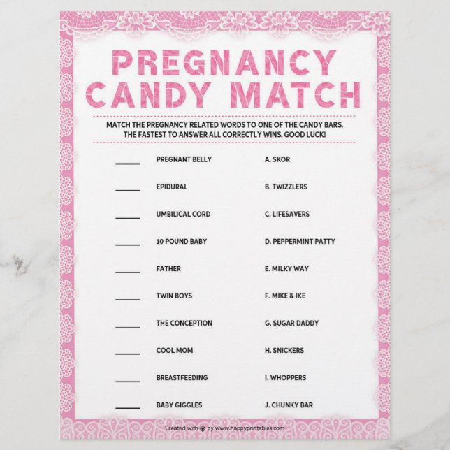 Pregnancy Candy Match [Luxury Lace [Pink]] Custom Letterhead (Front)