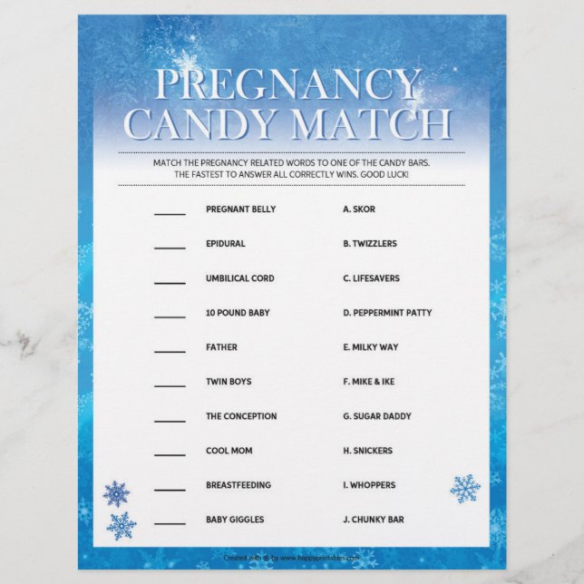 Pregnancy Candy Match [Snowy Blue] Custom Letterhead (Front)