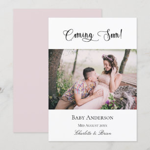Pregnancy coming soon pregnant baby photo pink announcement