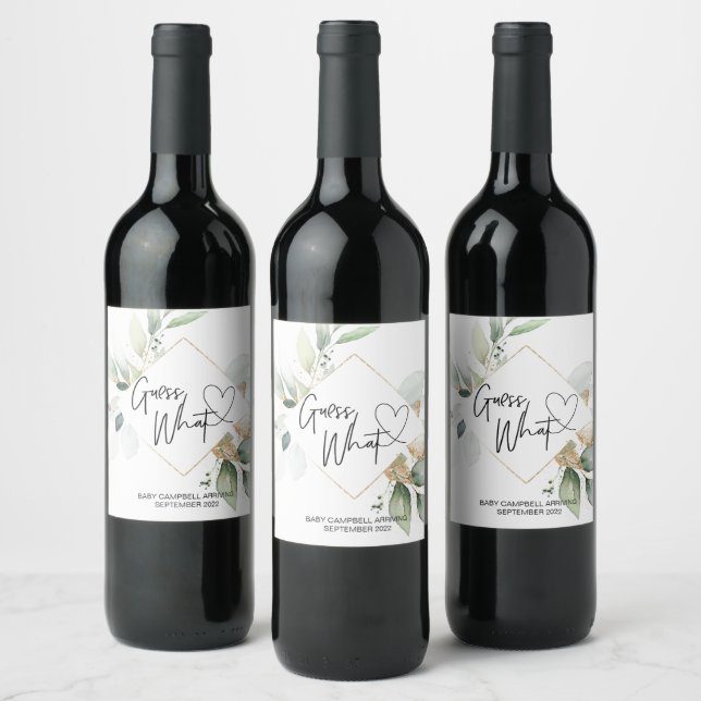 Pregnancy Guess What Baby Reveal Eucalyptus Wine Label (Bottles)