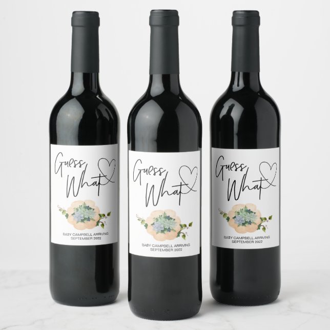 Pregnancy Guess What Baby Reveal Thanksgiving Fall Wine Label (Bottles)