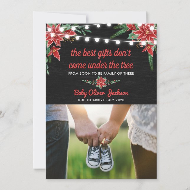Pregnancy Holiday Chalkboard Poinsettia | Photo Invitation (Front)