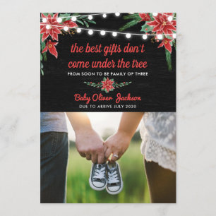 Pregnancy Holiday Chalkboard Poinsettia Photo Invitation