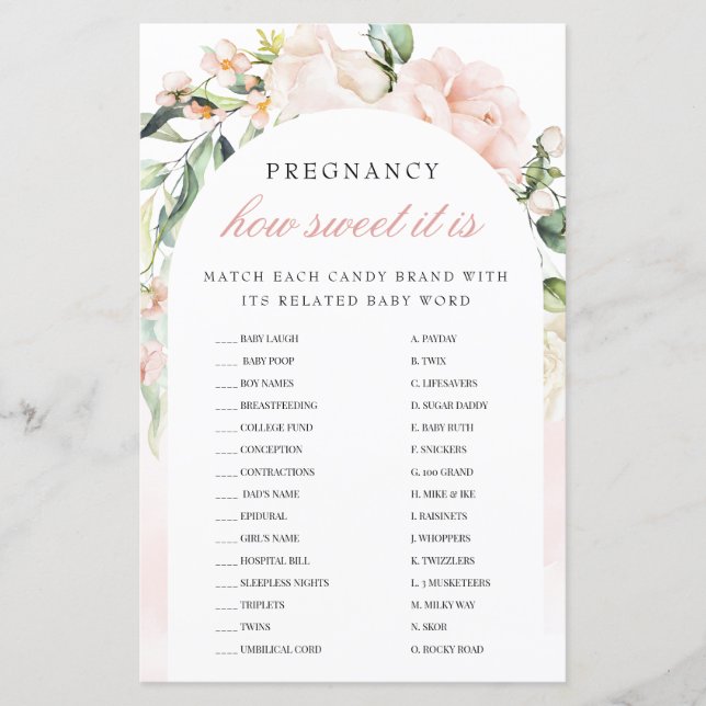 Pregnancy How Sweet It Is Blush Baby Shower Game (Front)