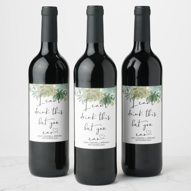 Pregnancy I Can't Drink This Baby Reveal Cute Wine Label (Bottles)