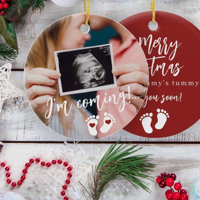 Pregnancy Merry Christmas baby ultrasound photo Ceramic Tree Decoration (Creator Uploaded)