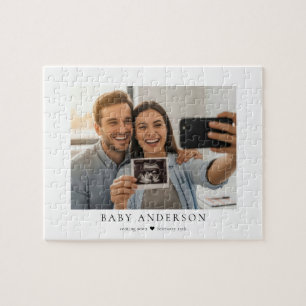 Pregnancy Photo Announcement Baby Name Due Date Jigsaw Puzzle