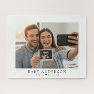 Pregnancy Photo Announcement Baby Name Due Date Jigsaw Puzzle