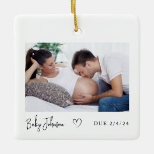Pregnancy Photo Heart Baby Due 2024 Ceramic Ornament