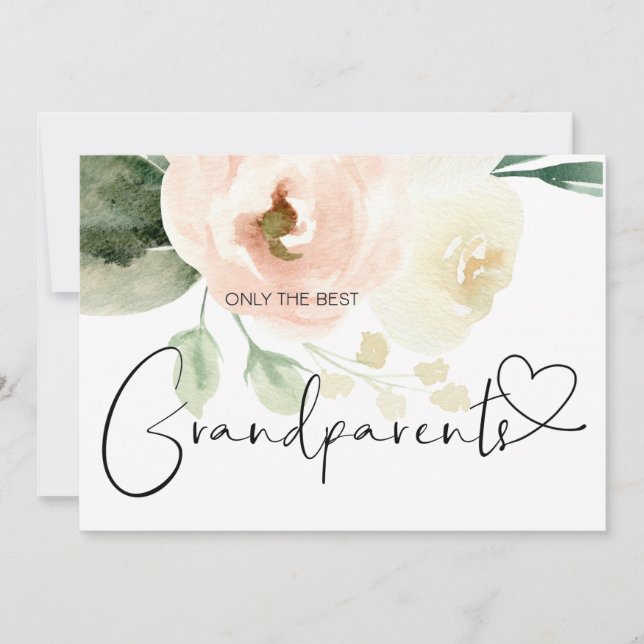 Pregnancy Reveal Grandparents New Baby Pink Floral Card (Front)