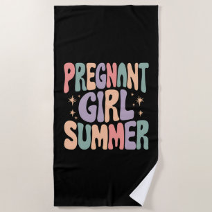 Pregnancy Reveal Pregnant Girl Summer Baby Shower Beach Towel