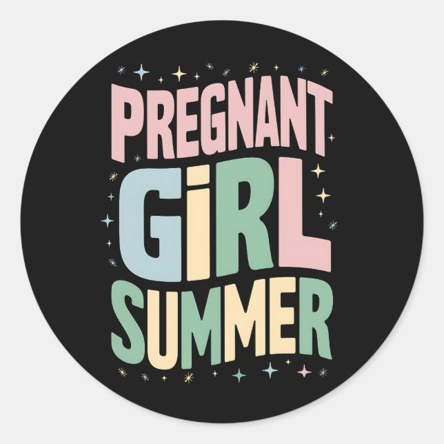 Pregnancy Reveal Pregnant Girl Summer Baby Shower  Classic Round Sticker (Front)