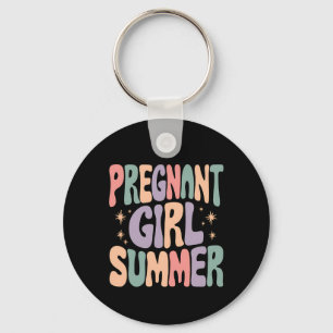 Pregnancy Reveal Pregnant Girl Summer Baby Shower Key Ring