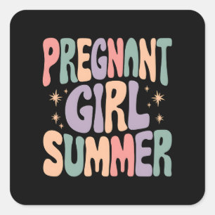 Pregnancy Reveal Pregnant Girl Summer Baby Shower Square Sticker