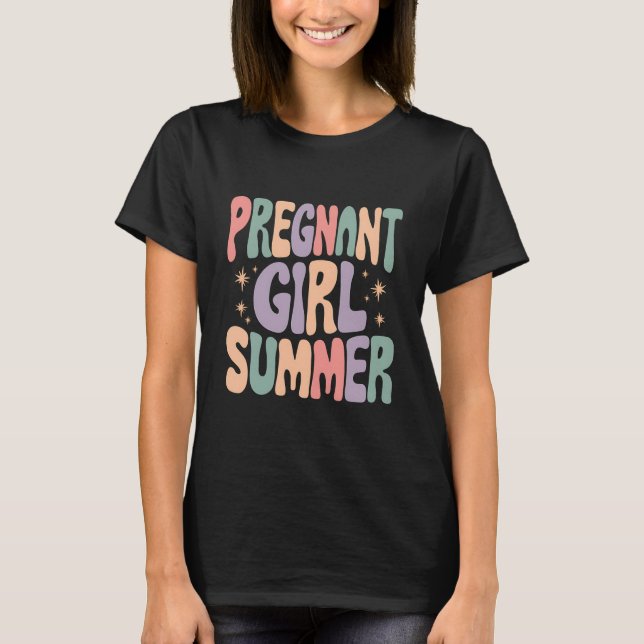 Pregnancy Reveal Pregnant Girl Summer Baby Shower  T-Shirt (Front)