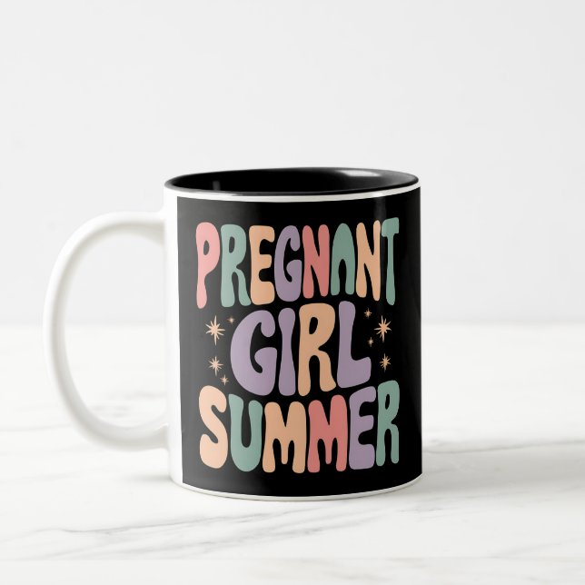 Pregnancy Reveal Pregnant Girl Summer Baby Shower  Two-Tone Coffee Mug (Left)