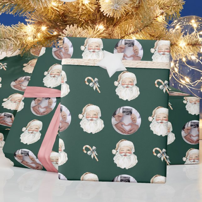 Pregnancy Reveal Santa Custom Photo Christmas Wrapping Paper (Creator Uploaded)
