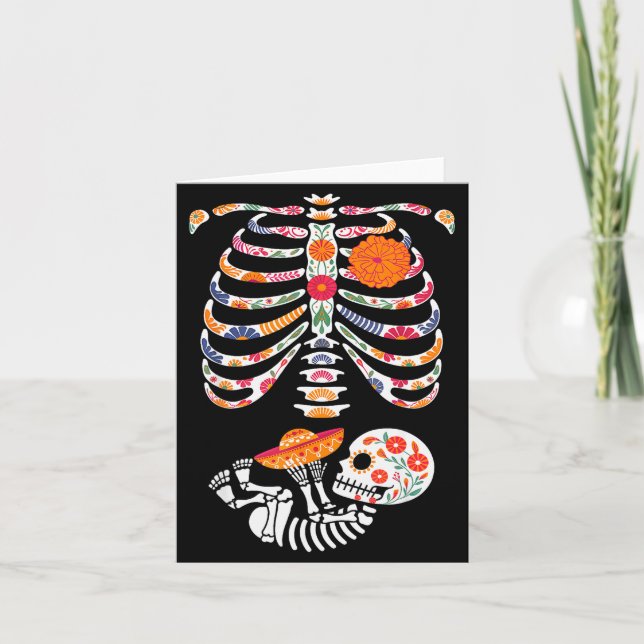 Pregnancy Skeleton Belly Day Of The Dead Dia De Lo Card (Front)