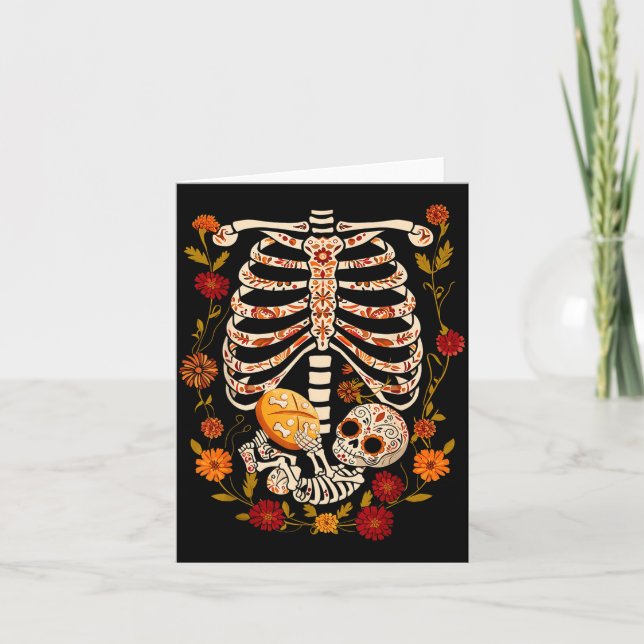 Pregnancy Skeleton Dia De Los Muertos Mexican Bell Card (Front)