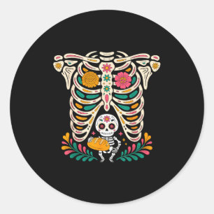Pregnancy Skeleton Dia De Los Muertos Mexican Bell Classic Round Sticker
