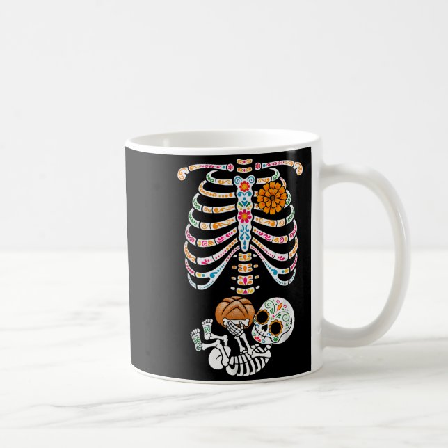 Pregnancy Skeleton Dia De Los Muertos Mexican Bell Coffee Mug (Right)