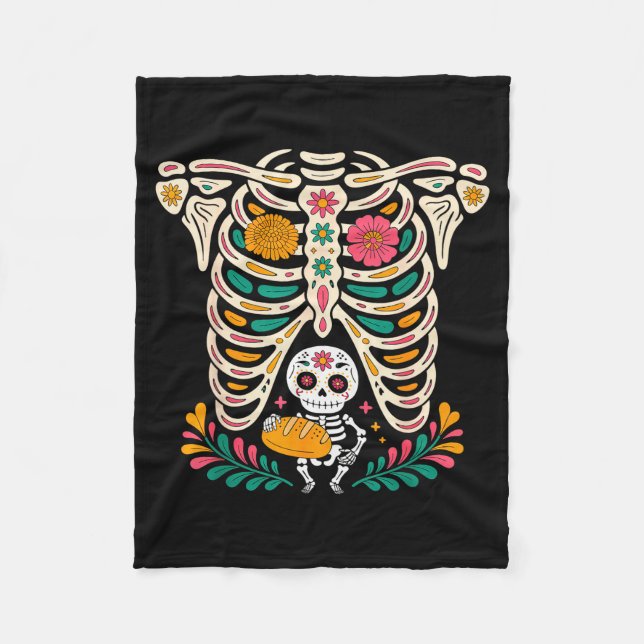 Pregnancy Skeleton Dia De Los Muertos Mexican Bell Fleece Blanket (Front)