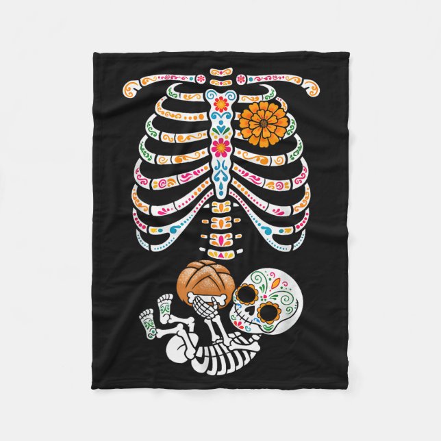 Pregnancy Skeleton Dia De Los Muertos Mexican Bell Fleece Blanket (Front)