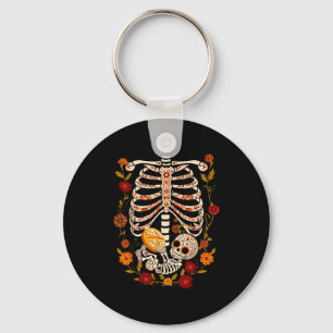 Pregnancy Skeleton Dia De Los Muertos Mexican Bell Key Ring